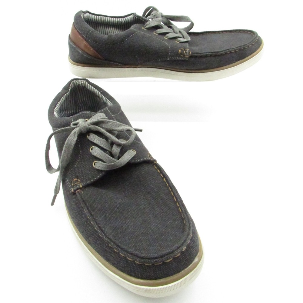 GLOBALWIN Men's US 12 EU 46 UK 11.5 Dark Gray Canvas Lace-Up Casual Boat Shoes